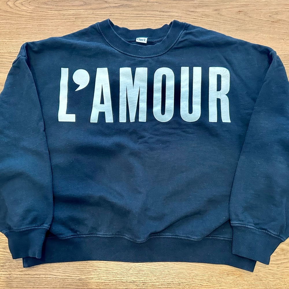 Clare V Le Drop L'AMOUR Black Sweatshirt XL